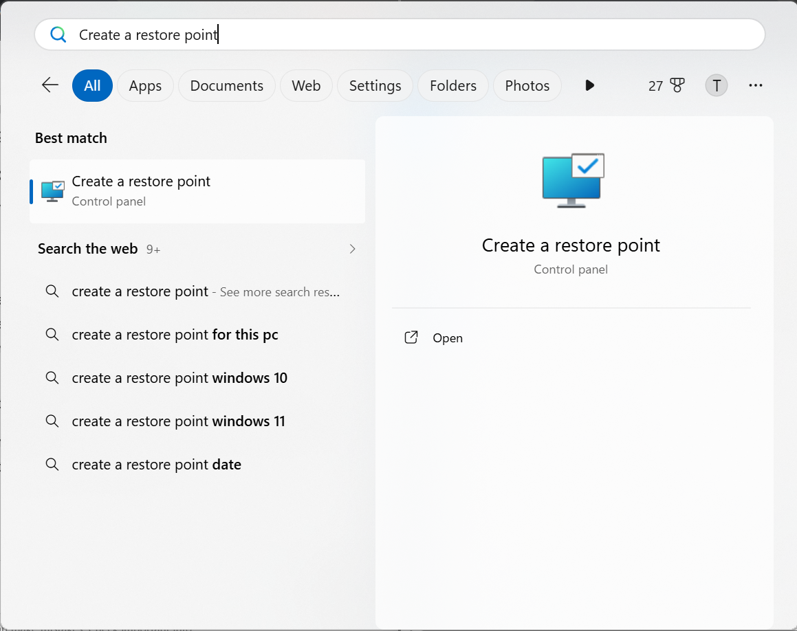 Restore User Profile Using System Restore