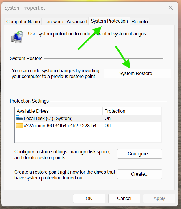 Restore User Profile Using System Restore