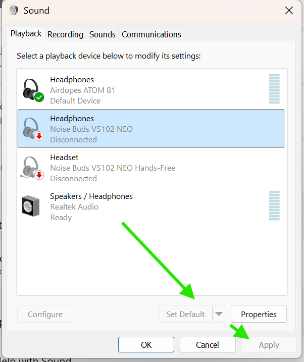 Set The Bluetooth Device As The Default Audio Output