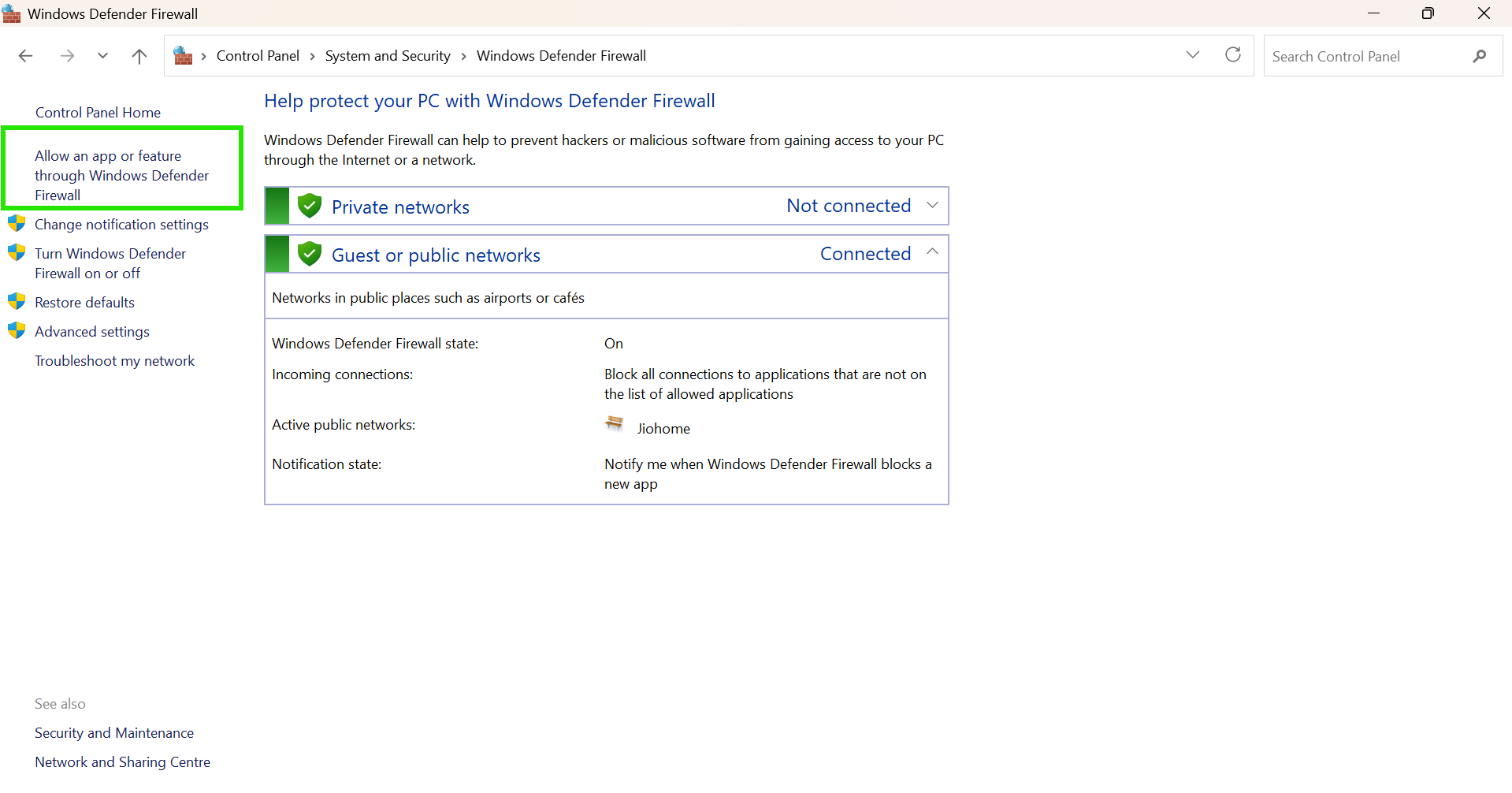 Allow Wireless Display Through Firewall To Fix Your Device Doesn't Support Miracast