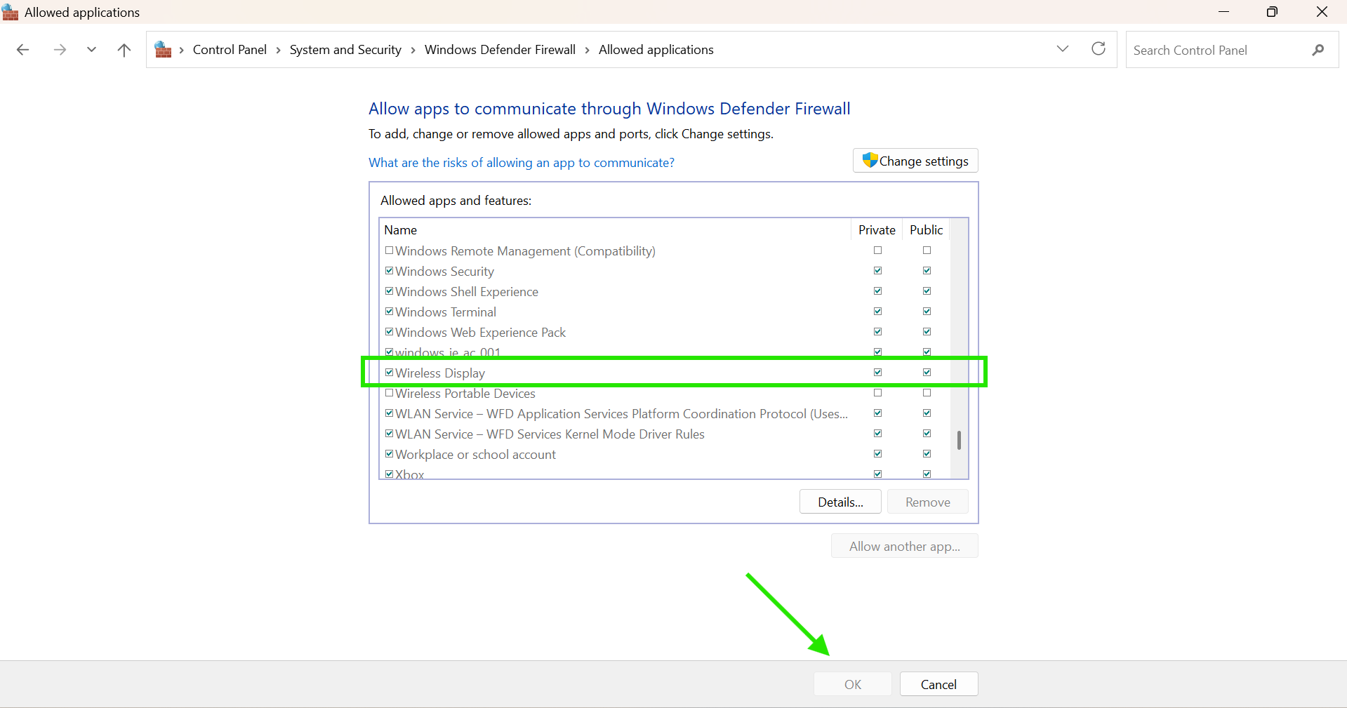 Allow Wireless Display Through Firewall To Fix Your Device Doesn't Support Miracast