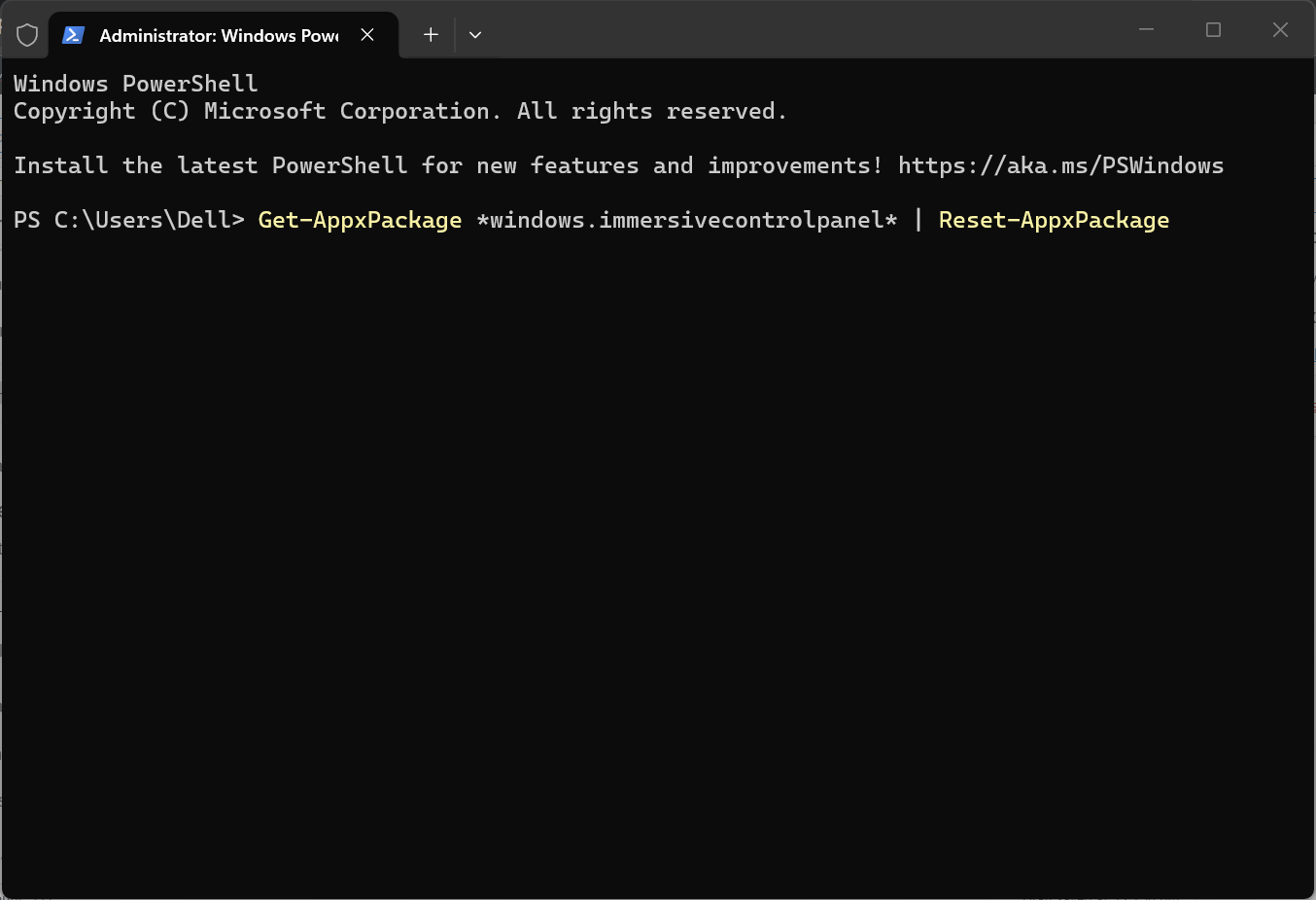Re-register the Settings App Using PowerShell