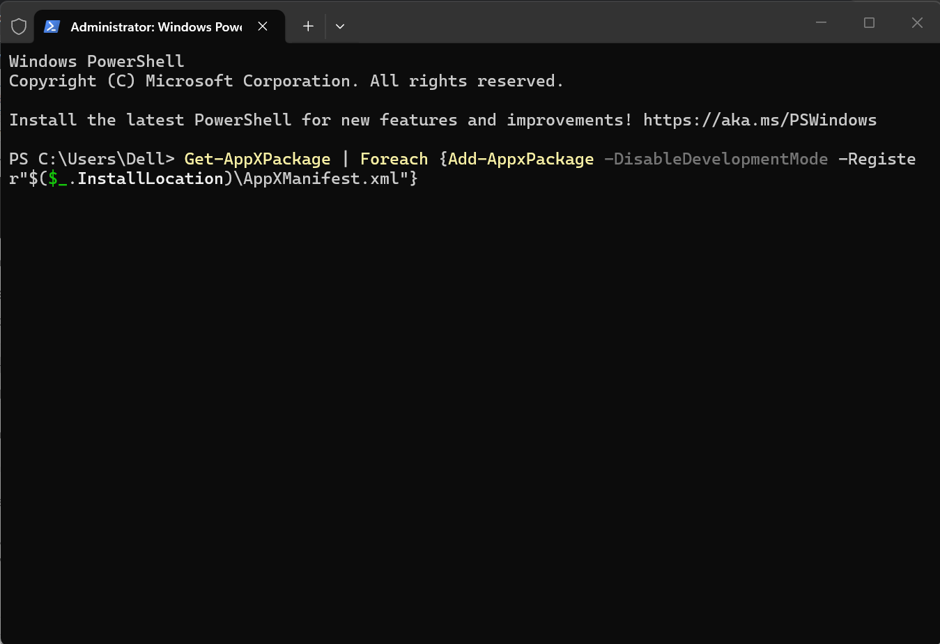 Re-register the Settings App Using PowerShell