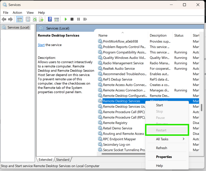 Restart Remote Desktop Services