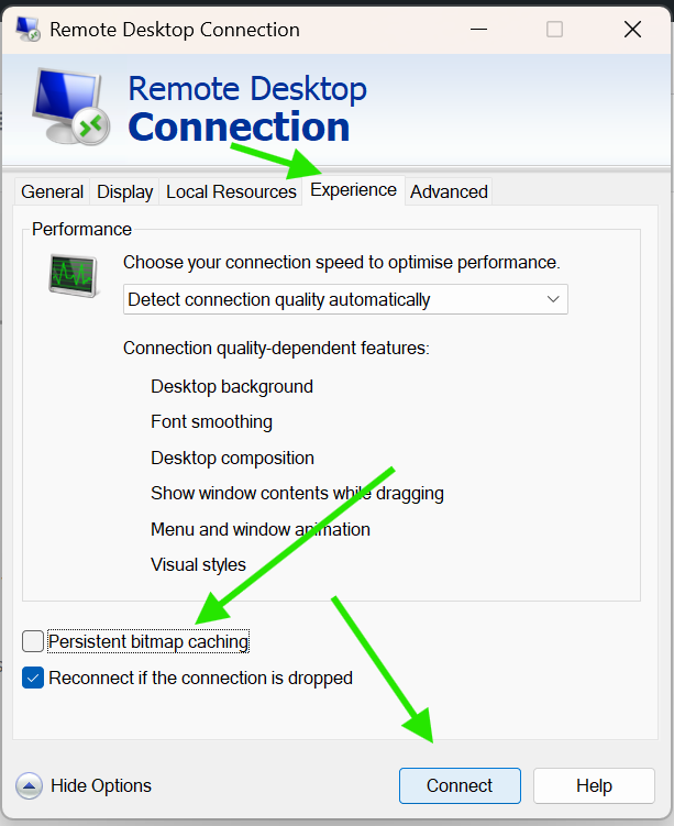 Disable Persistent Bitmap Caching