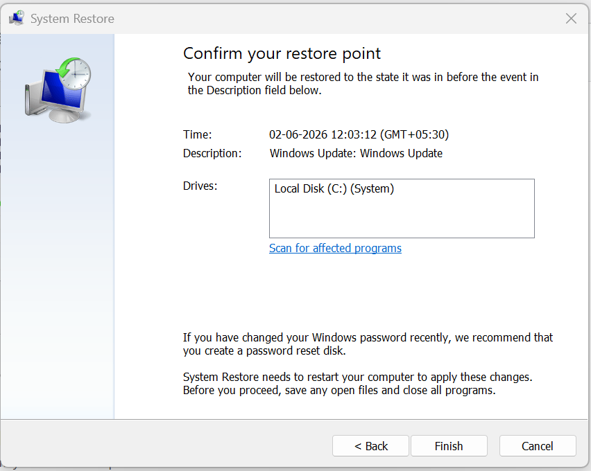 Restore Windows To An Earlier Point