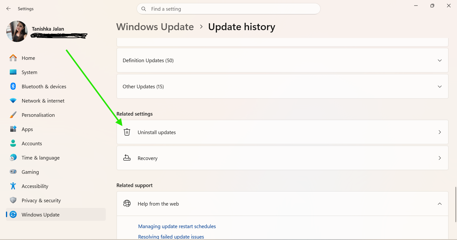 Uninstall updates
