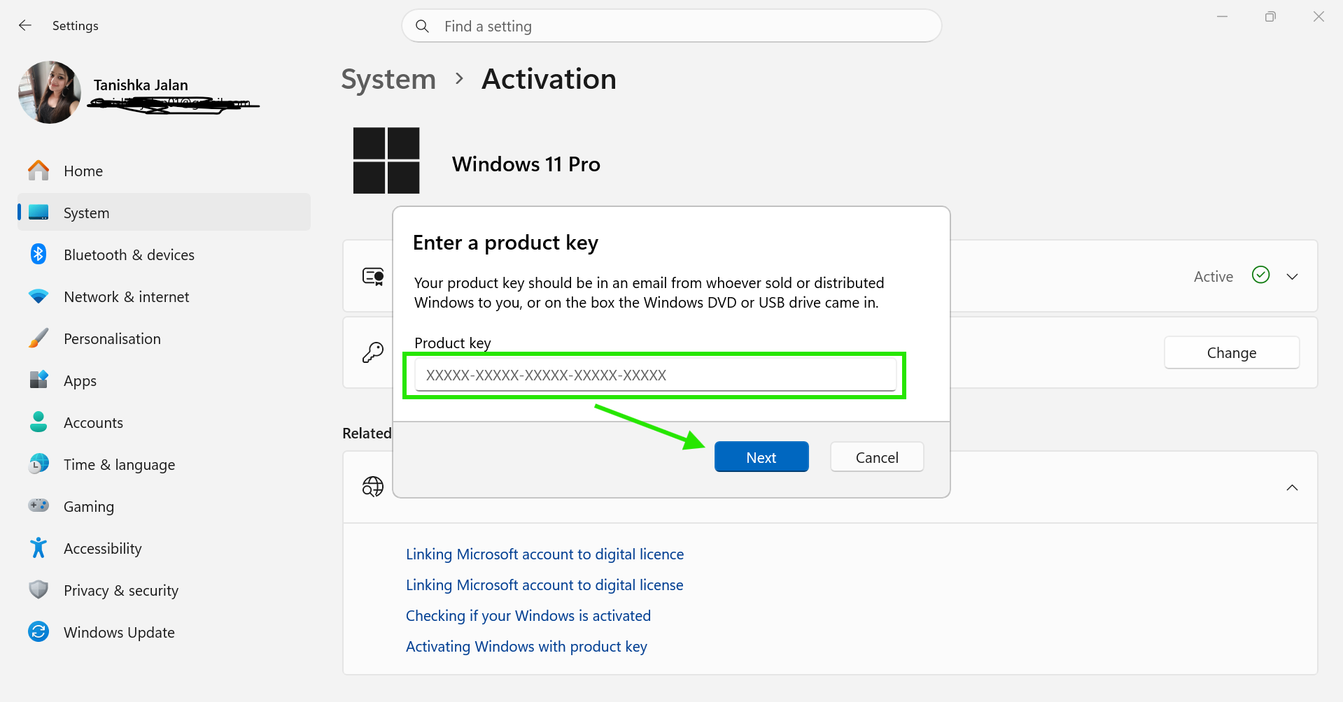Next and complete the activation process