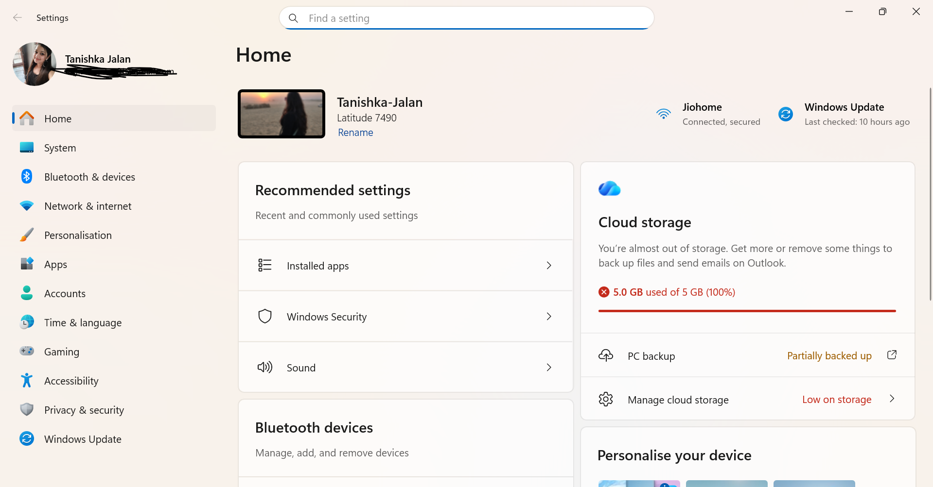 Windows + I to open Settings