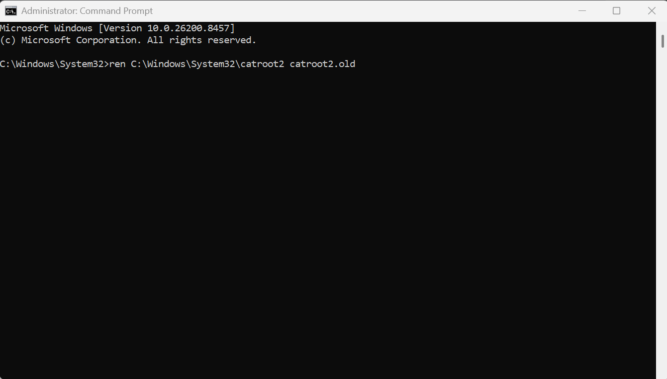 ren C:\Windows\System32\catroot2 catroot2.old