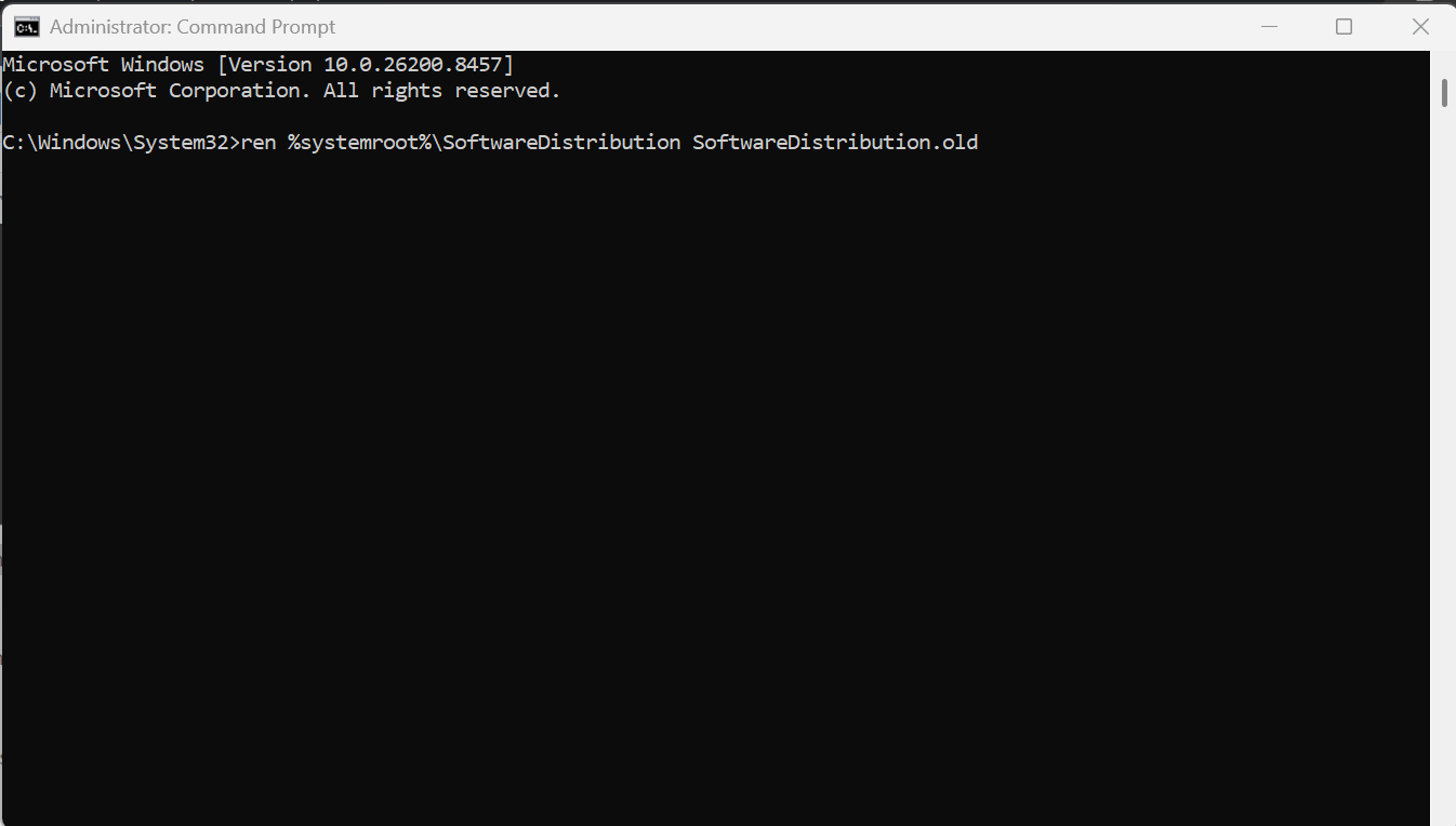 ren %systemroot%\SoftwareDistribution SoftwareDistribution.old