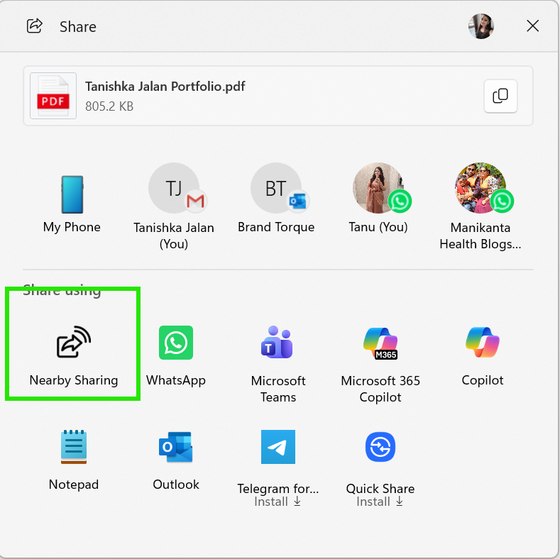 Enable or Disable Nearby Sharing