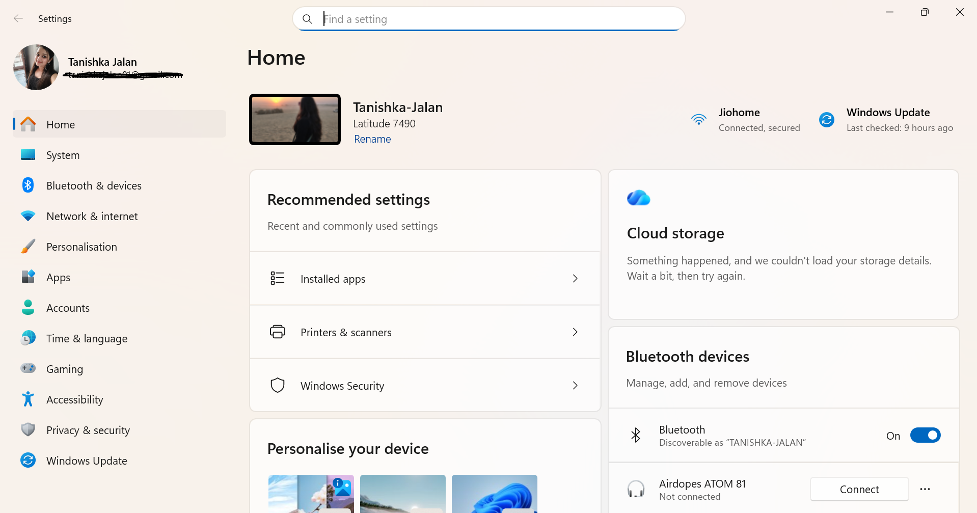 Windows + I to open Settings