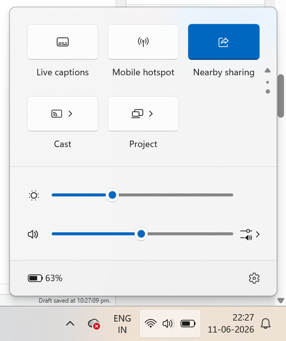 Click the button to turn the feature On or Off Nearby Sharing