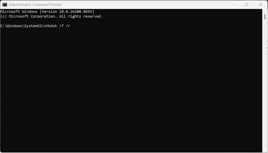 chkdsk /f /r to Fix Backup Failed On Windows 11 PC