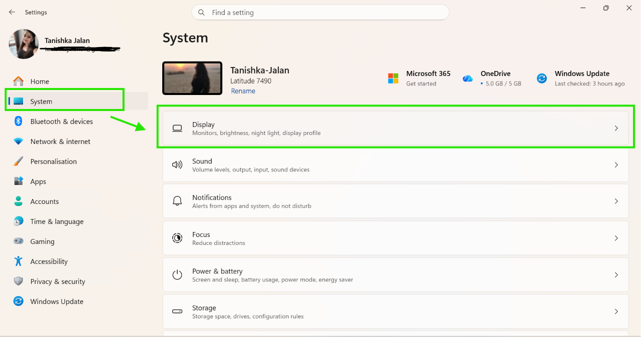 Settings > System > Display
