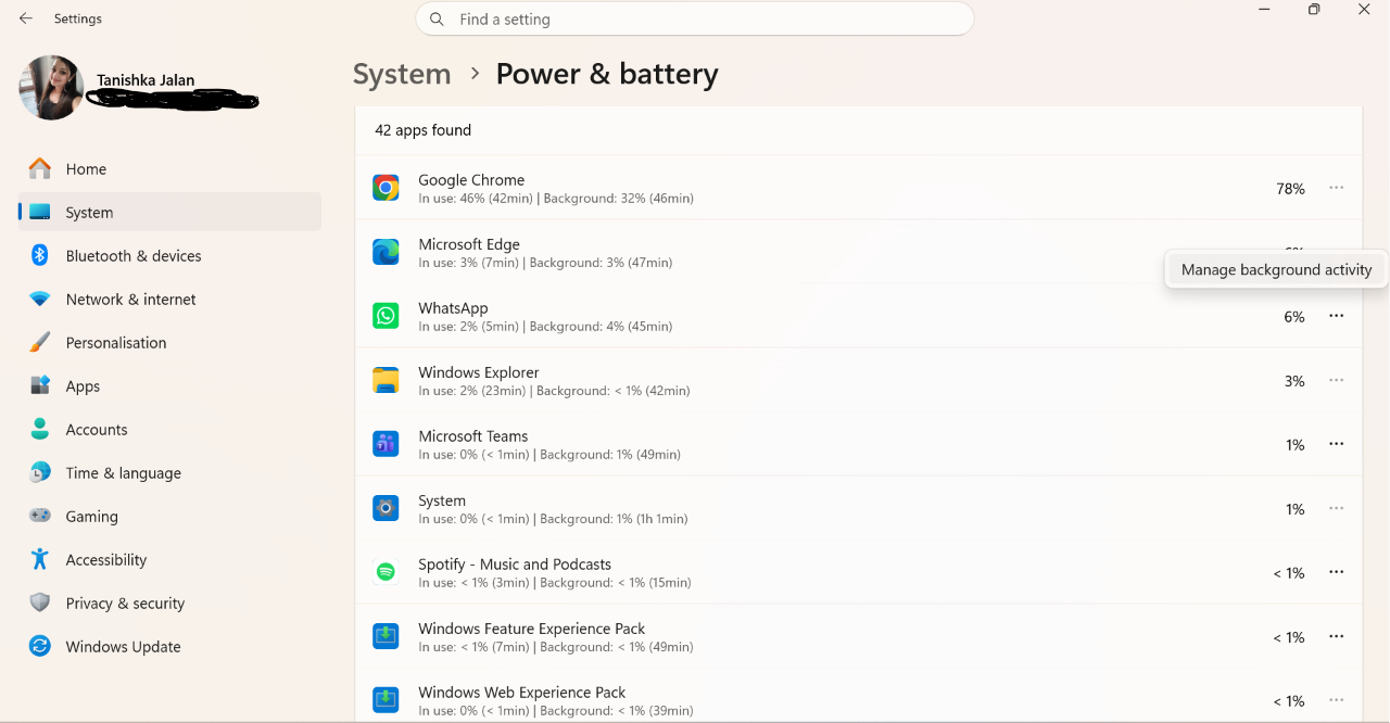 Manage background activity