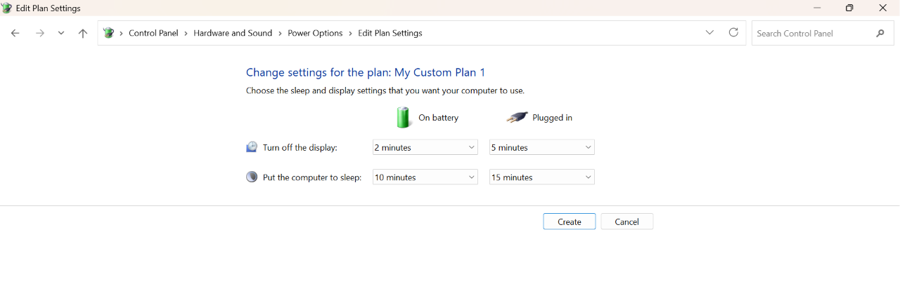 Create to save the new plan