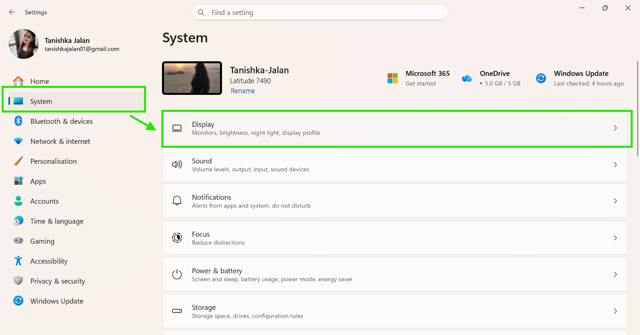 Settings > System