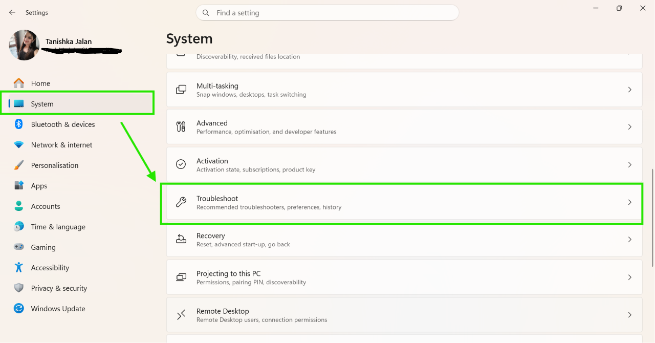Settings > System