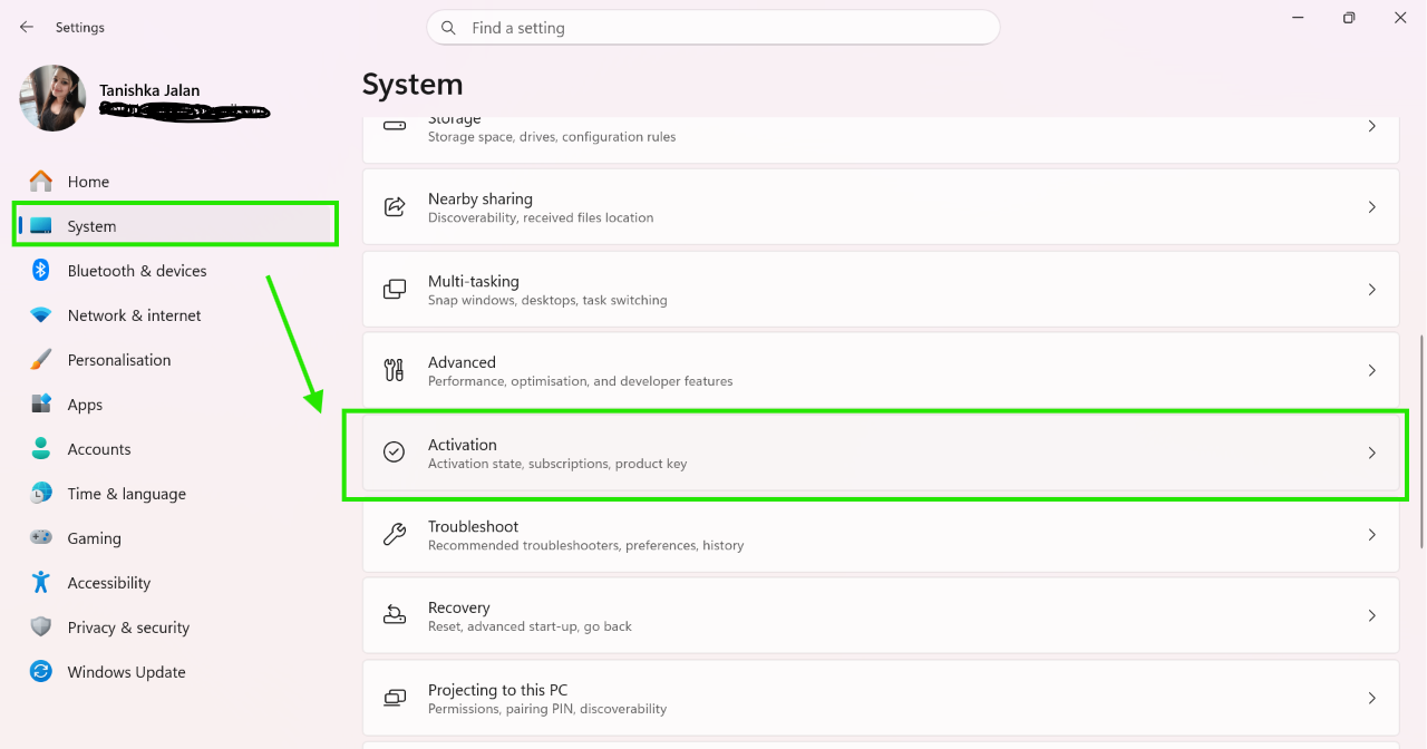 Settings System Activation To Fix Home to Pro Upgrade
