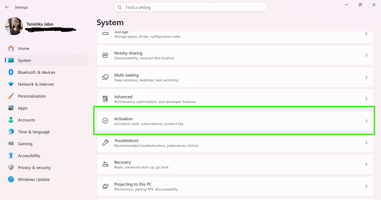 Settings Activation