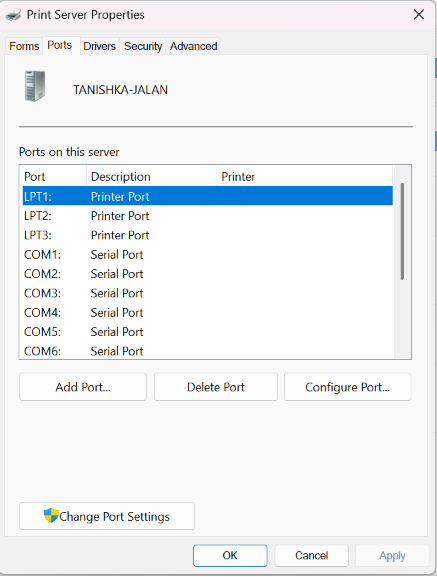 Ports tab