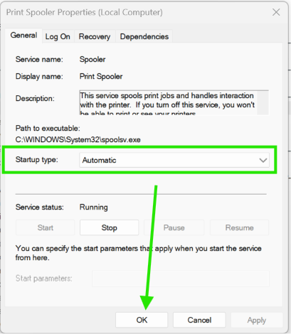 Startup type to Automatic