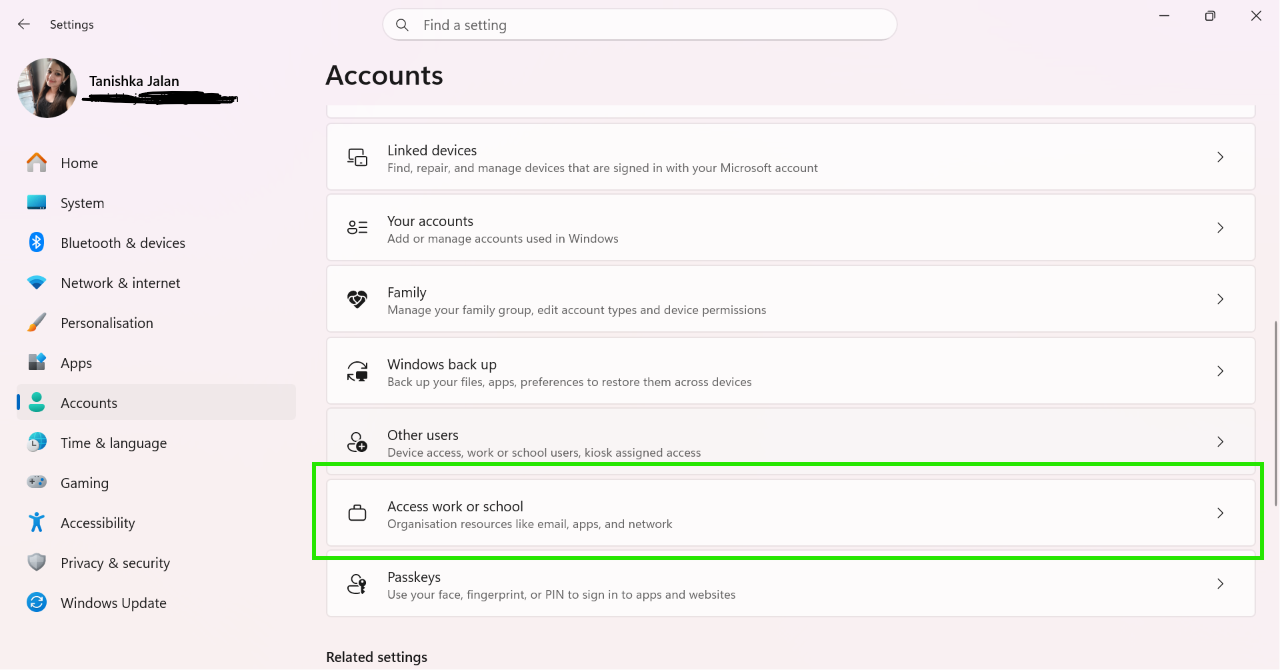Access work or school