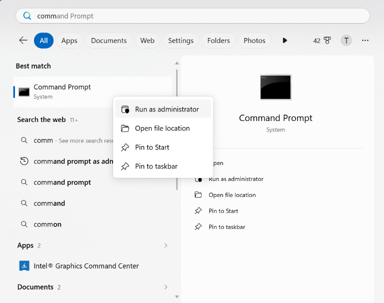 Command Prompt as Administrator To Fix if Can't open Group Policy Editor