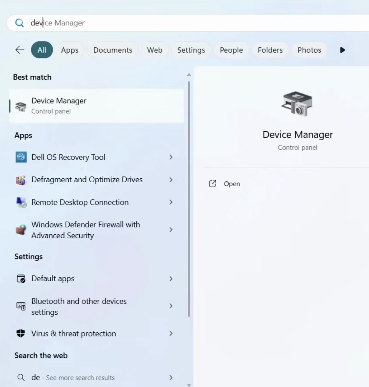 Windows 11 Search results for “Device Manager,” showing Device Manager
