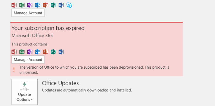 Checking the subscription status of MS Office