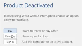 Message related to deactivation of product appearing