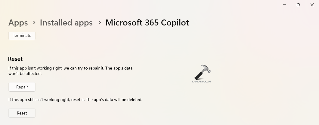 Repairing/Resetting the program
