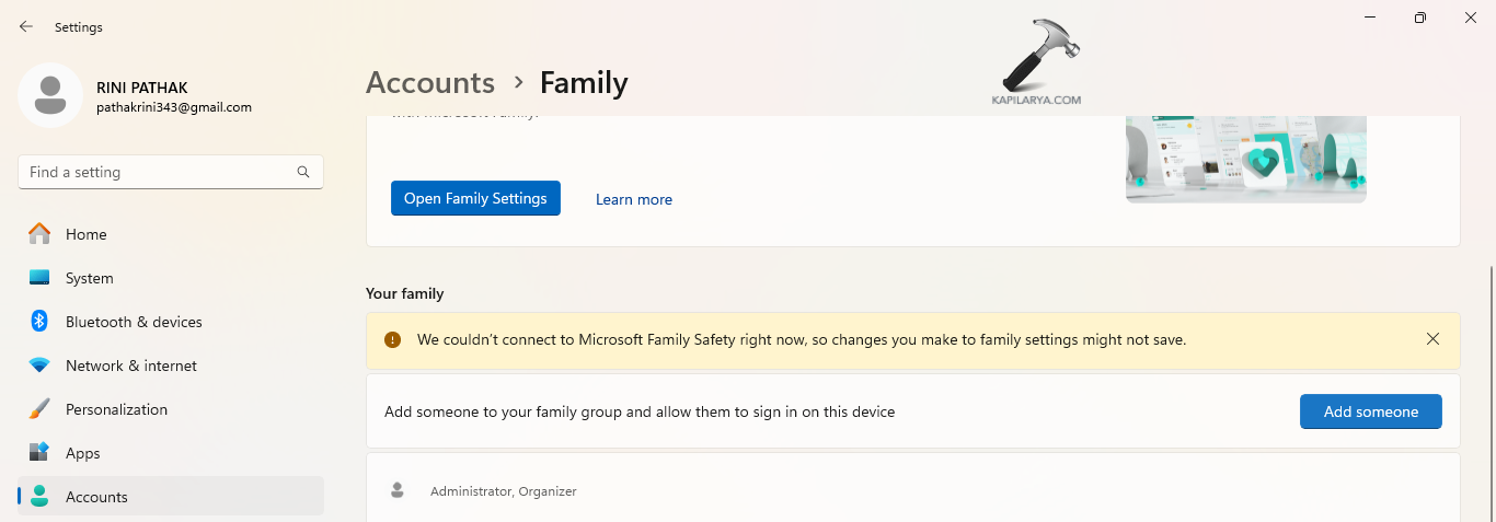 Selecting Add Someone