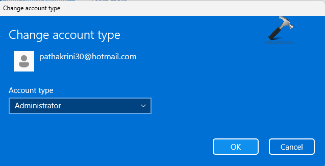 Changing the account type to Administrator