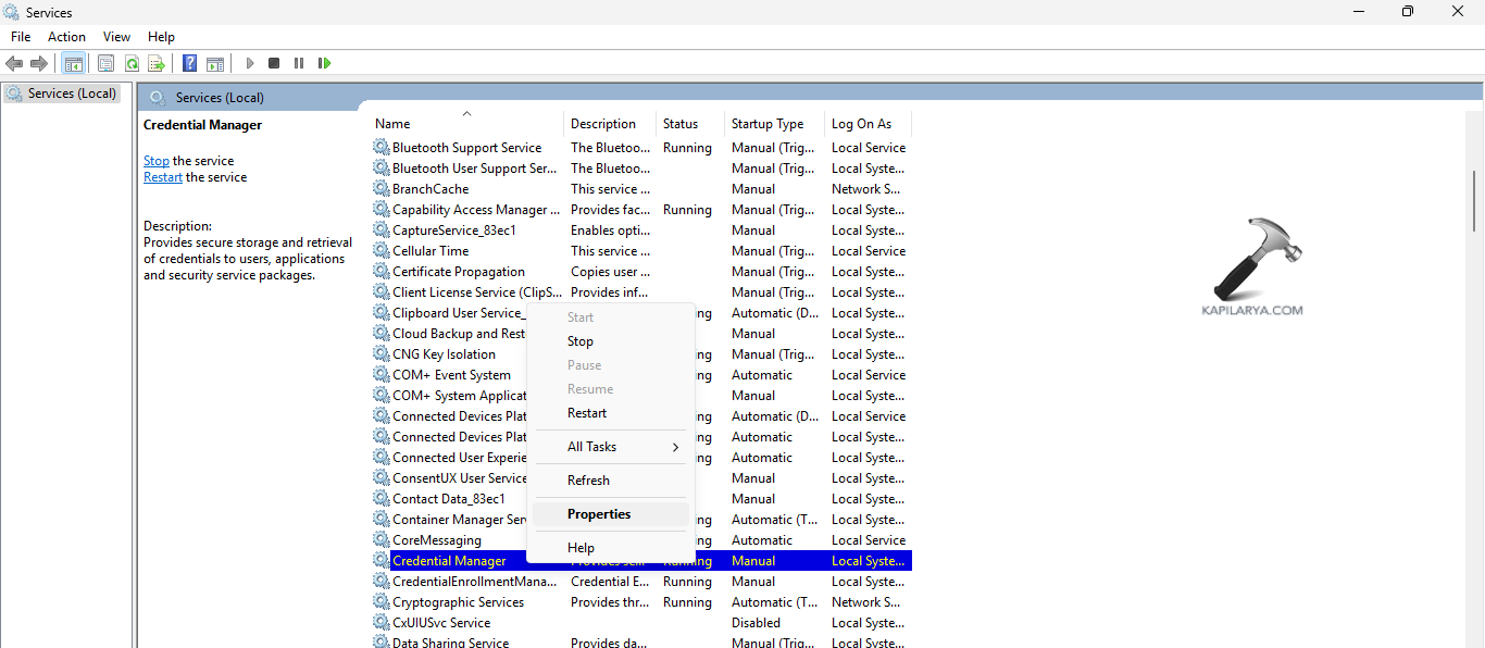 Opening Properties of Credential Manager