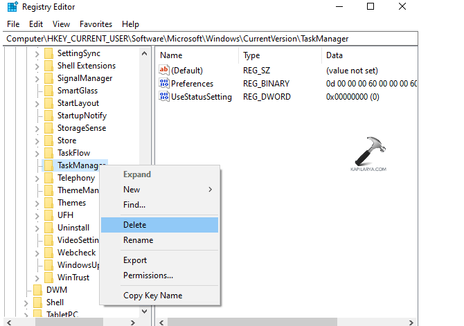 Deleting Task Manager