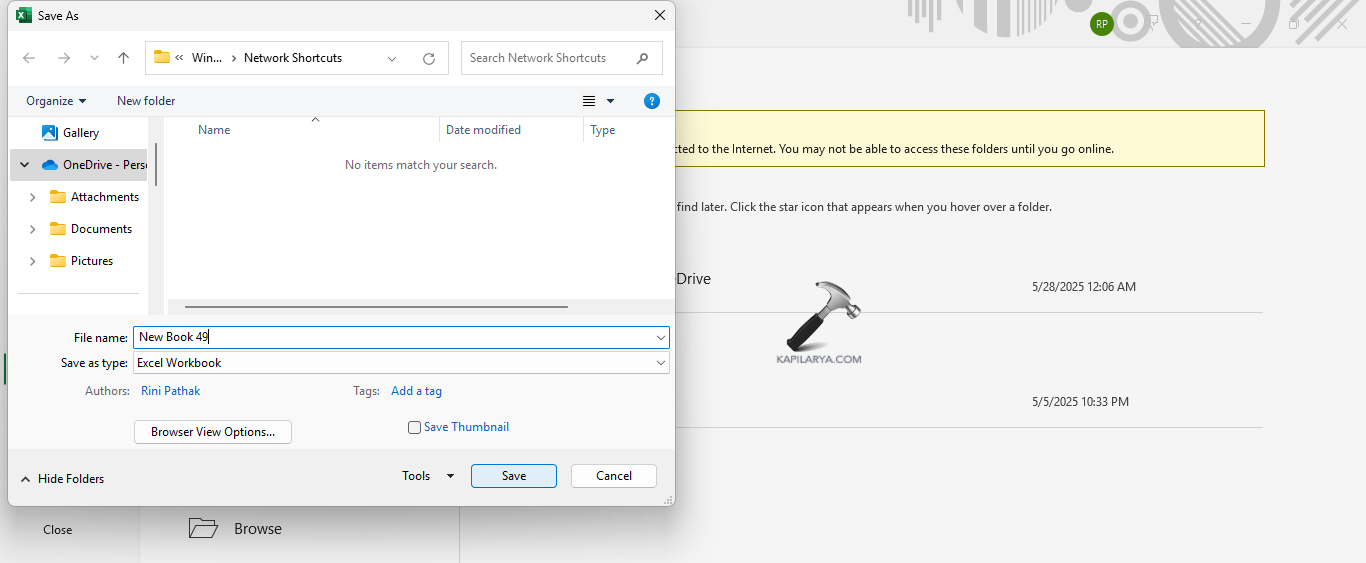 Saving the Excel workbook with a new name 