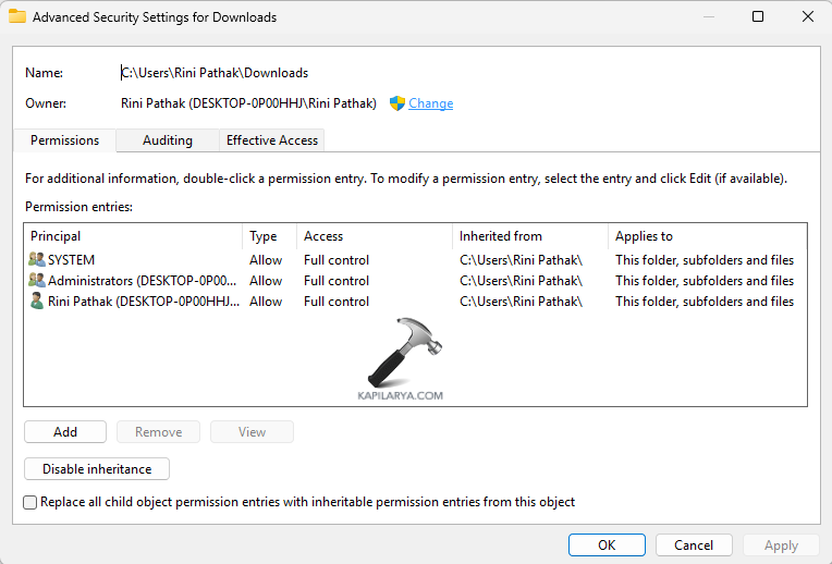 Saving advanced security settings