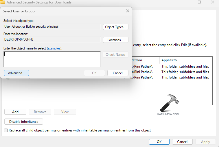 Opening advanced settings