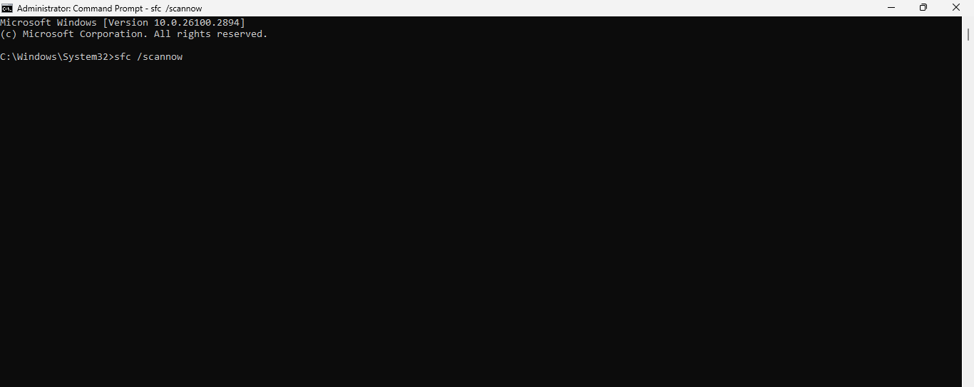 The command prompt page showing SFC command