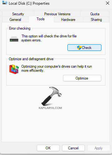 Checking disk drives for fixing errors of Document not saved Microsoft Excel