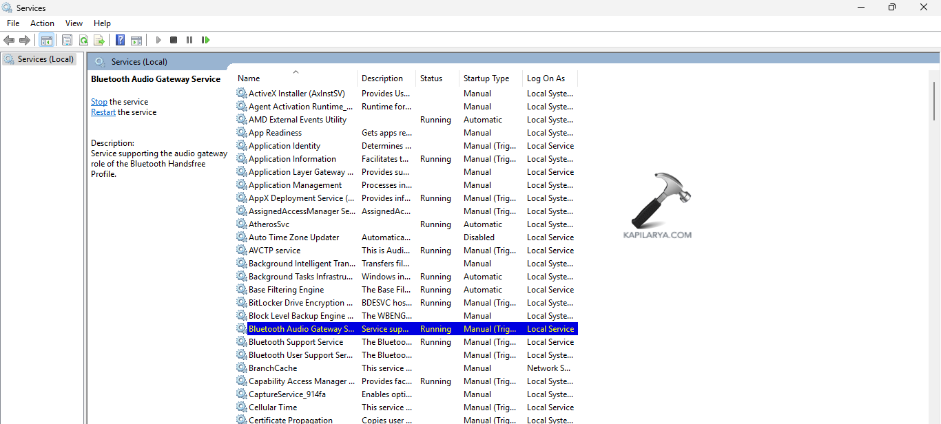Checking Bluetooth services for fixing Bluetooth is greyed out on Windows 11/10