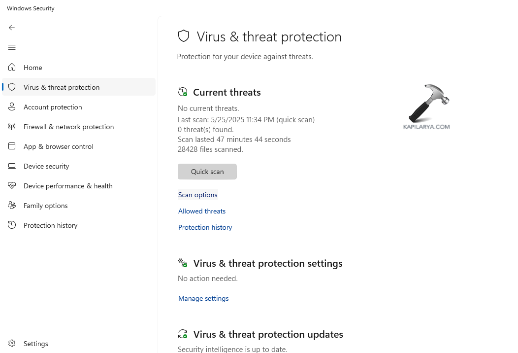 Selecting Quick Scan