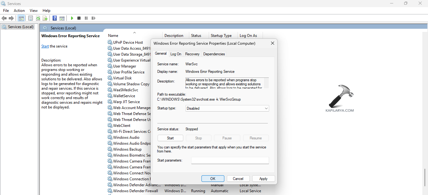 Setting the Startup Type to Disabled for fixing Windows is checking for a solution