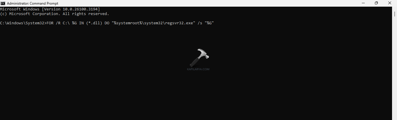 Running command for DLL files for fixing No such interface supported