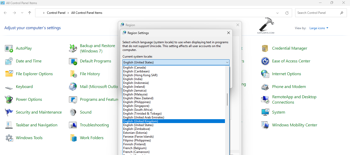 Selecting the correct region