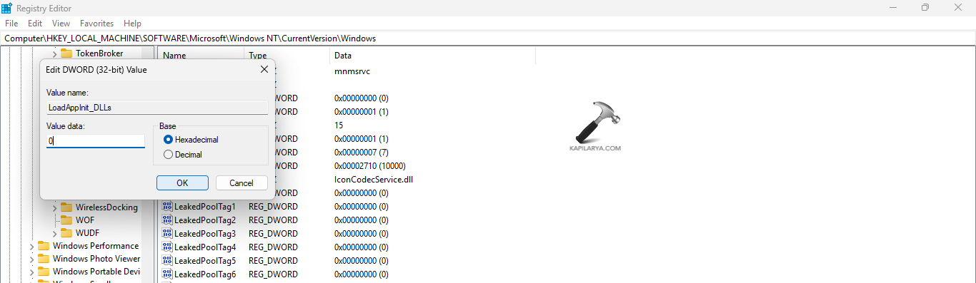 Entering value data to fix Error code 0xc0000142