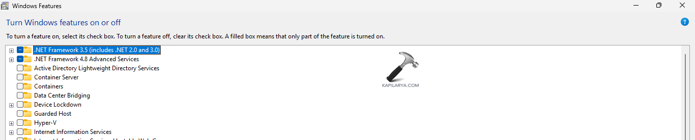Enabling .NET Framework feature to fix Error code 0xc0000142